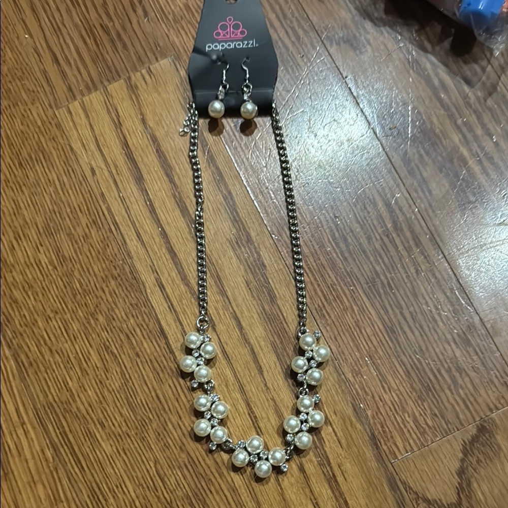 Paparazzi Silver and White Pearl Necklace Set